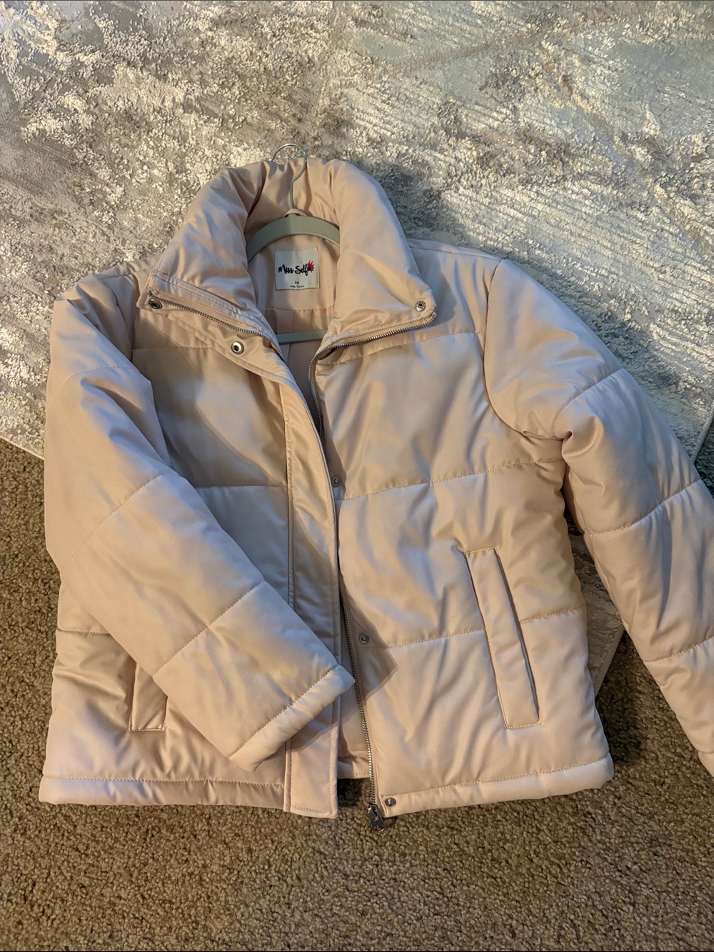 Miss Selfie Blush Pink Puffer Jacket High Collar Size M